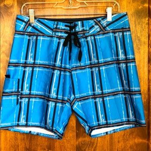 Burnside Blue Plaid Swim Trunks/Boardshorts